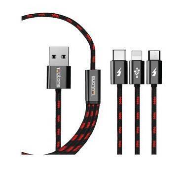 Teutons 3.1 USB Data Cable Black 1.2m (iOS+Android+Type C)